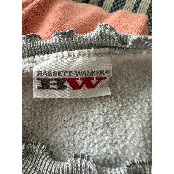 Vintage 80s Sweatshirt Tulips Lettuce Trim Grey Red Large Made in USA Granny - Picture 5 of 8